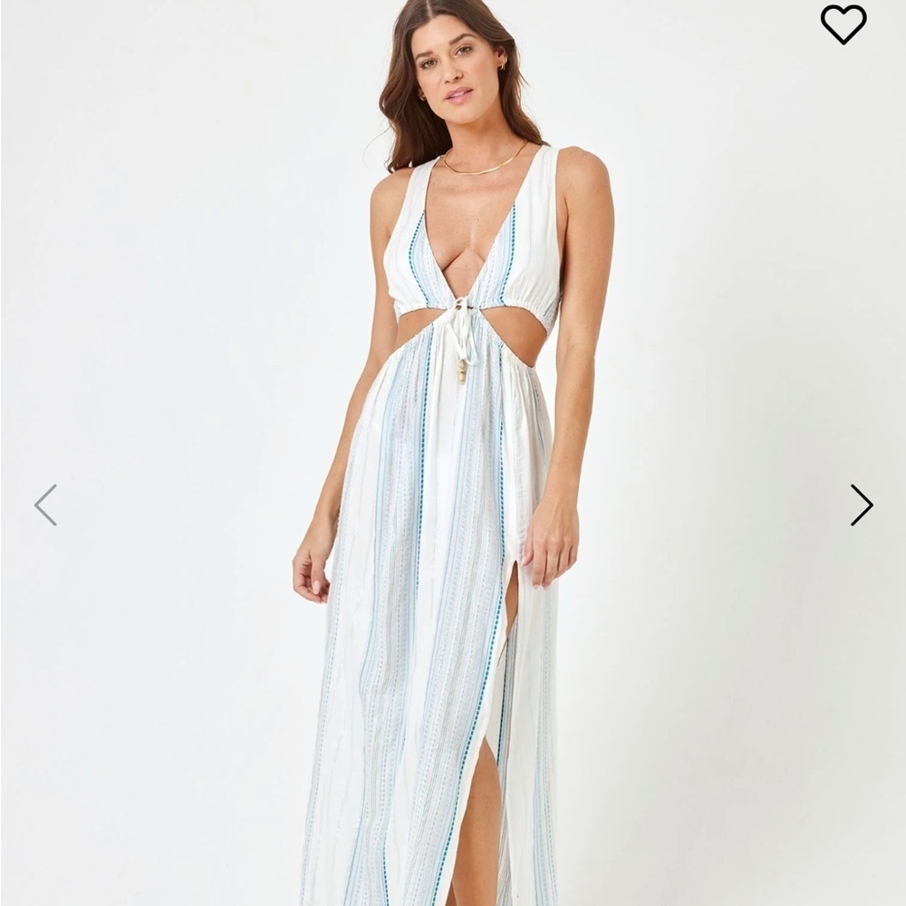L*Space White Blue Cutout Maxi Dress Resort Vacation Beach Cover Up